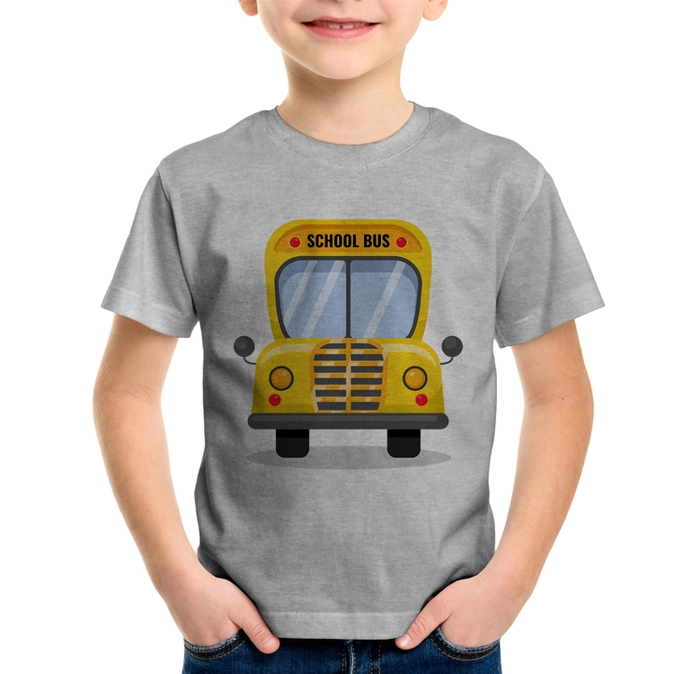 Camiseta Infantil Ônibus Escolar - Cinza