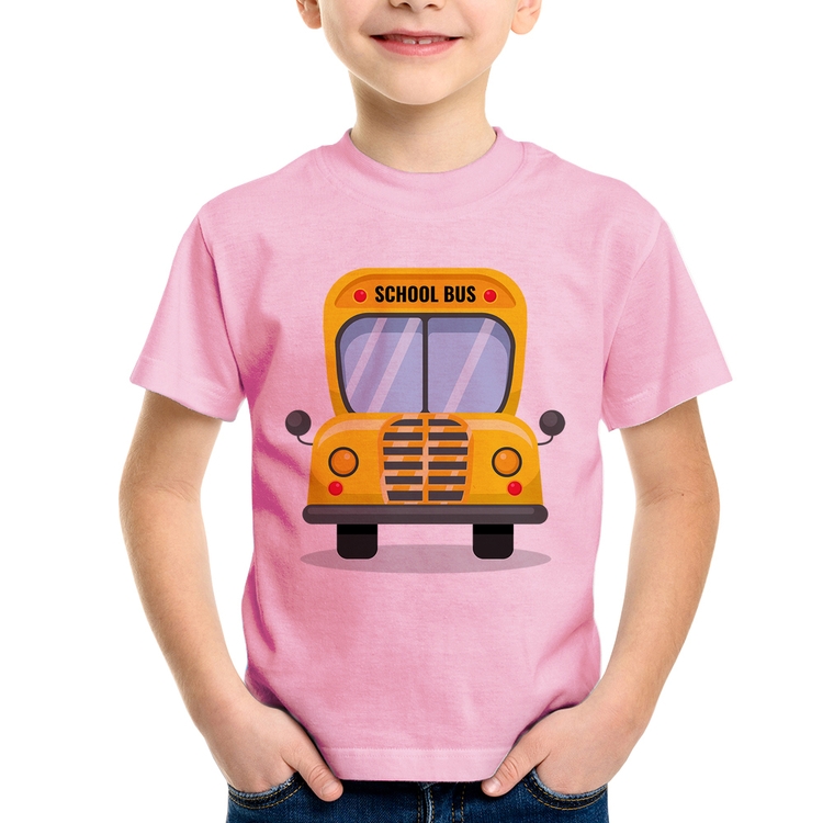 Camiseta Infantil Ônibus Escolar - Rosa Bebê