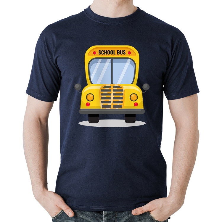 Camiseta Algodão Ônibus Escolar - Marinho