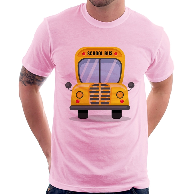 Camiseta Ônibus Escolar - Rosa Bebê