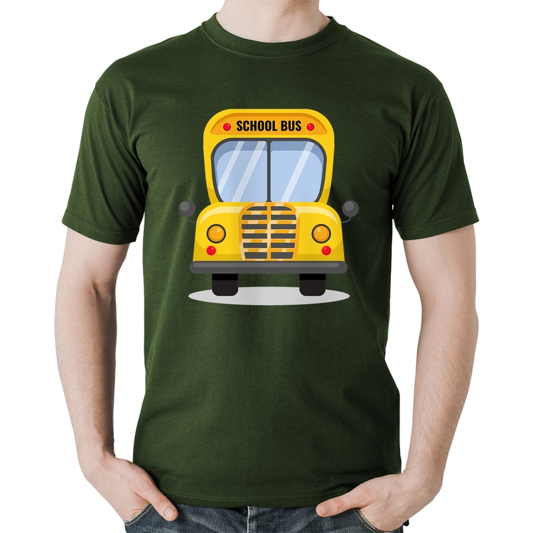Camiseta Algodão Ônibus Escolar - Musgo