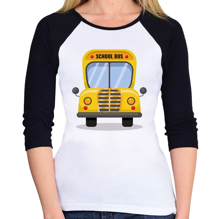 Baby Look Raglan Ônibus Escolar Manga 3/4