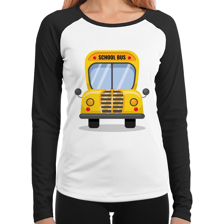 Baby Look Raglan Ônibus Escolar Manga Longa