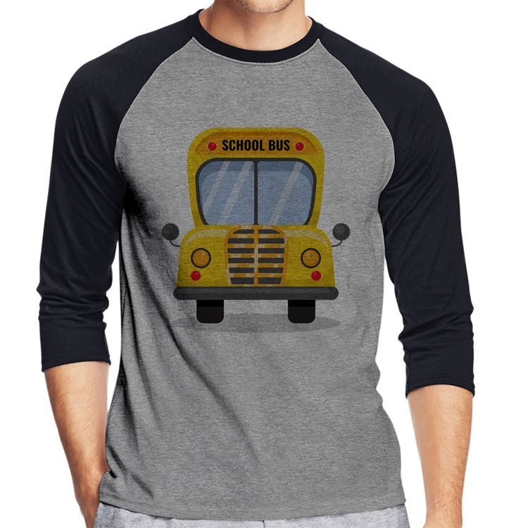 Camiseta Raglan Ônibus Escolar Manga 3/4 - Cinza/Preto