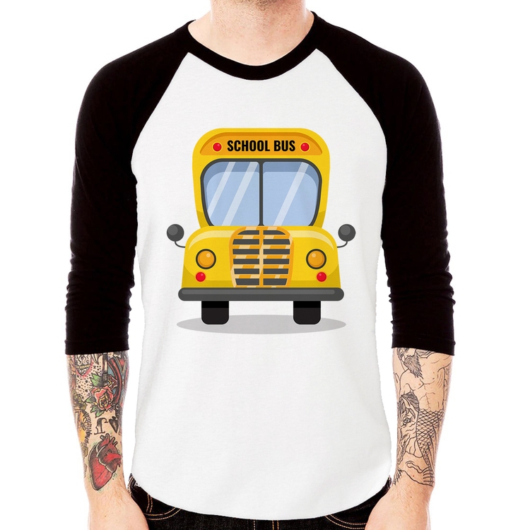 Camiseta Raglan Ônibus Escolar Manga 3/4