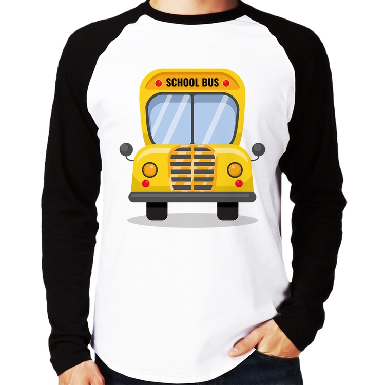 Camiseta Raglan Ônibus Escolar Manga Longa