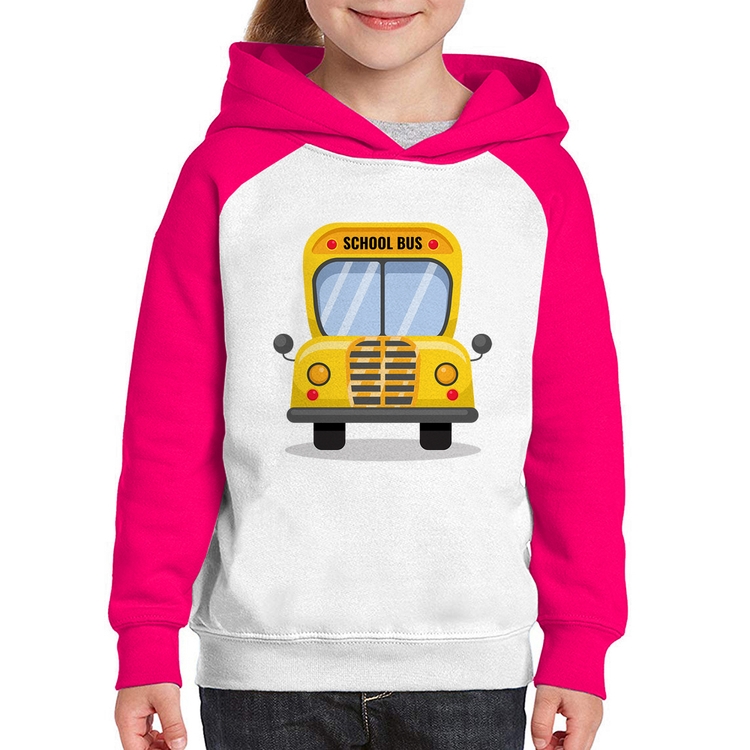 Moletom Infantil Ônibus Escolar - Branco/Rosa