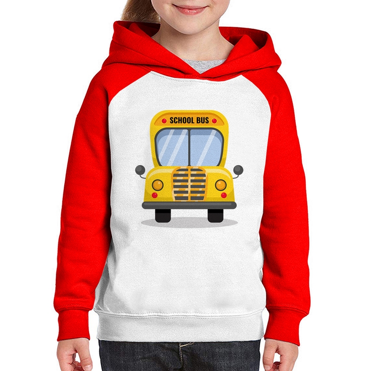 Moletom Infantil Ônibus Escolar - Branco/Vermelho