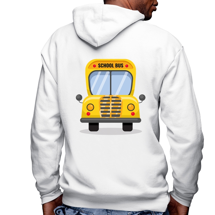 Blusa Moletom Ônibus Escolar Masculina com Capuz e Zíper - Branca