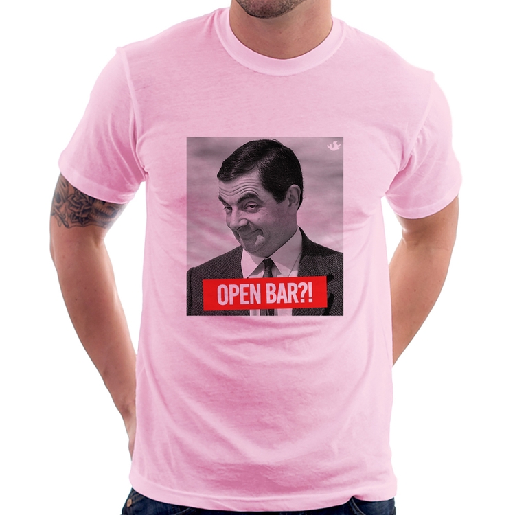 Camiseta Open Bar?! - Rosa Bebê