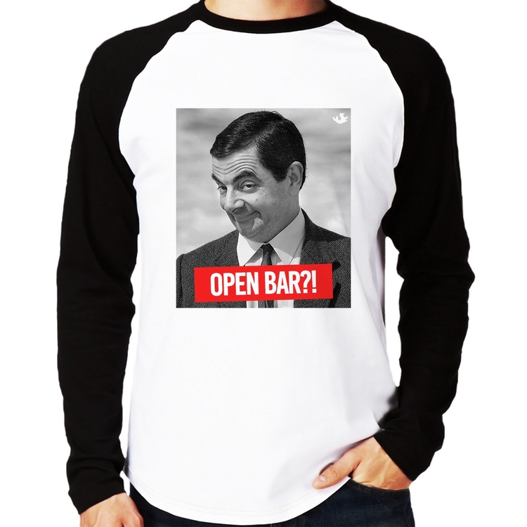 Camiseta Raglan Open Bar?! Manga Longa