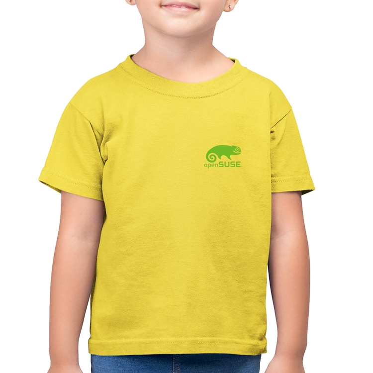 Camiseta Algodão Infantil openSUSE Linux - Amarelo Canário