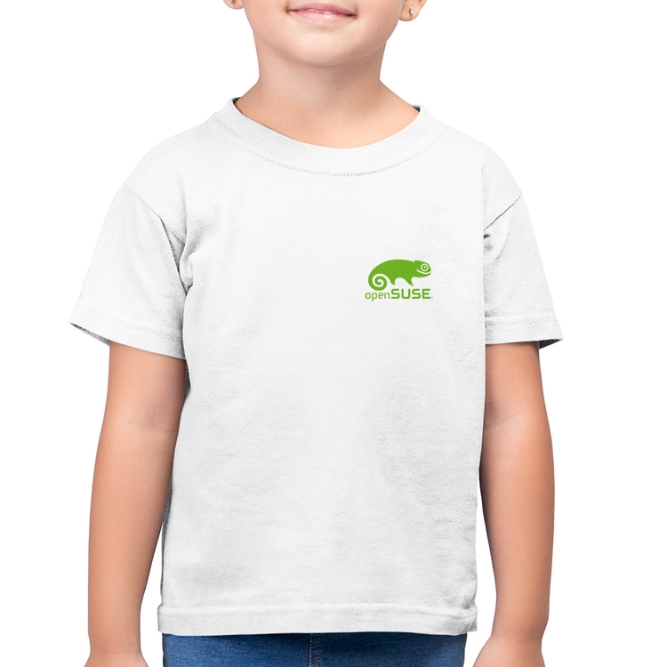 Camiseta Algodão Infantil openSUSE Linux - Branca