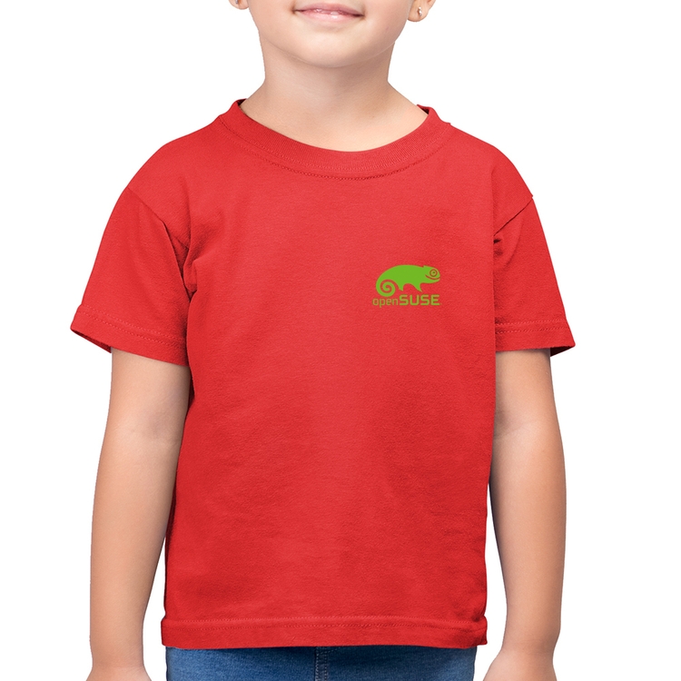 Camiseta Algodão Infantil openSUSE Linux - Vermelha