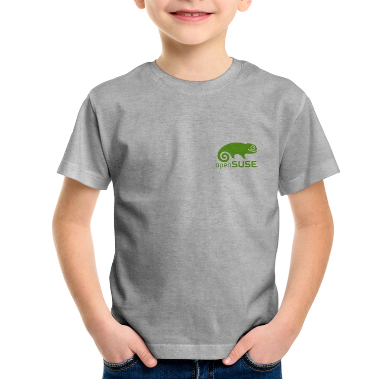 Camiseta Infantil openSUSE Linux - Cinza