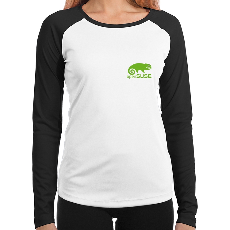 Baby Look Raglan openSUSE Linux Manga Longa