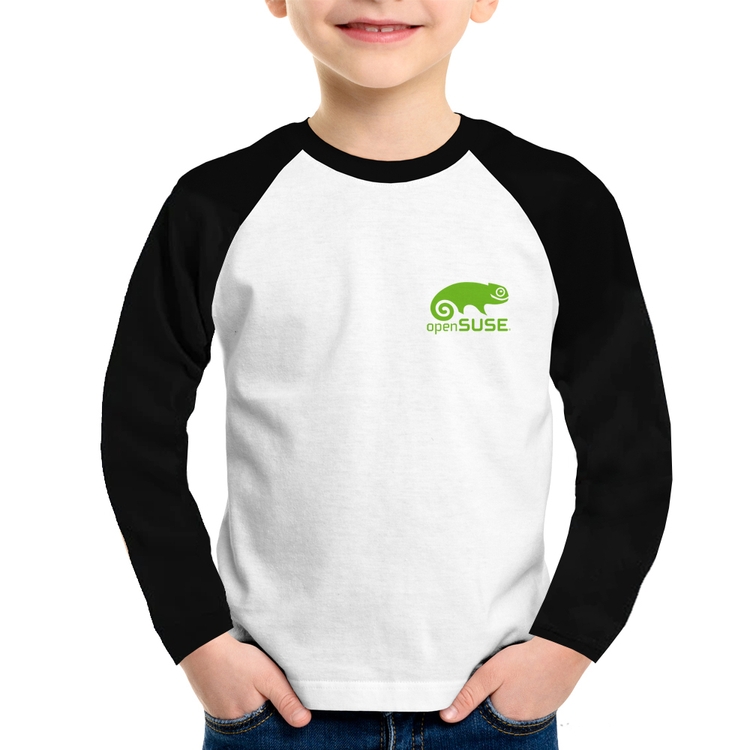 Camiseta Raglan Infantil openSUSE Linux Manga Longa