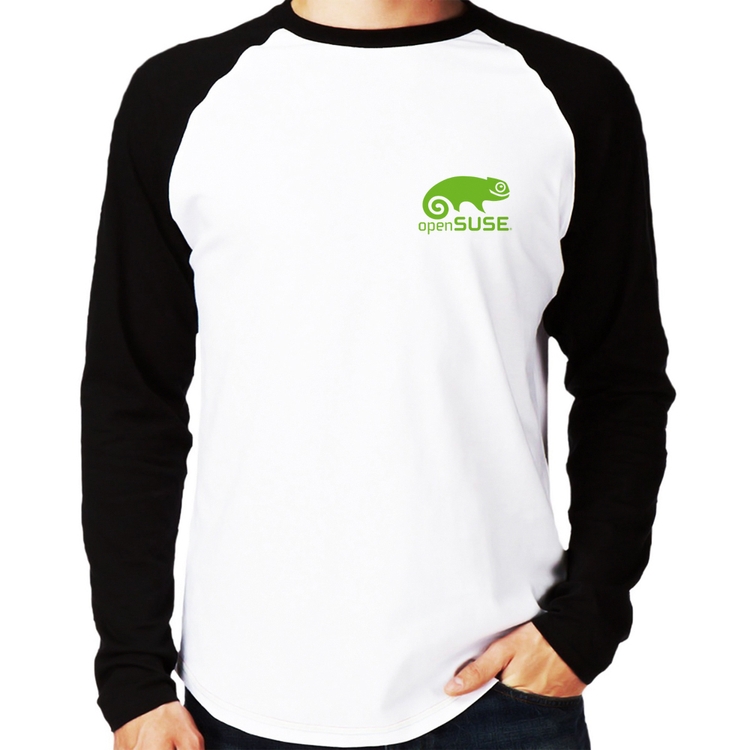 Camiseta Raglan openSUSE Linux Manga Longa