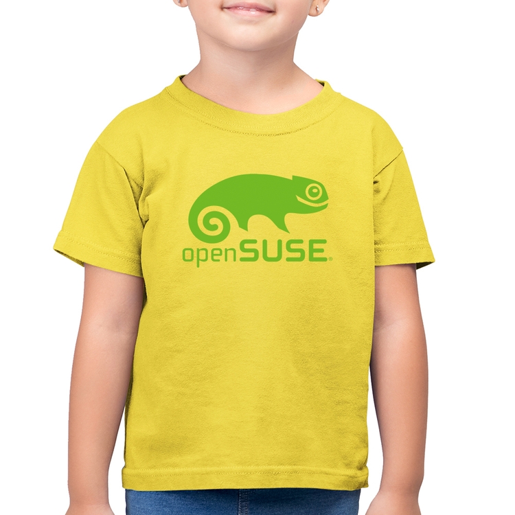Camiseta Algodão Infantil openSUSE Linux Logo - Amarelo Canário