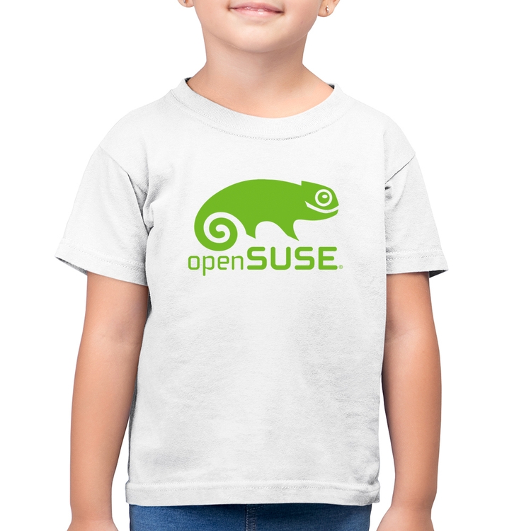 Camiseta Algodão Infantil openSUSE Linux Logo - Branca