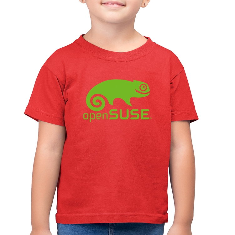 Camiseta Algodão Infantil openSUSE Linux Logo - Vermelha