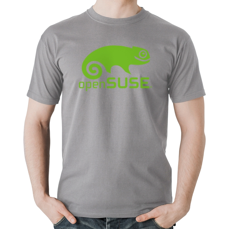 Camiseta Algodão openSUSE Linux Logo - Cinza