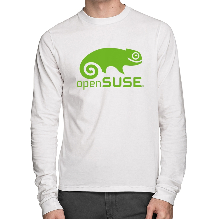 Camiseta Algodão openSUSE Linux Logo Manga Longa - Branca