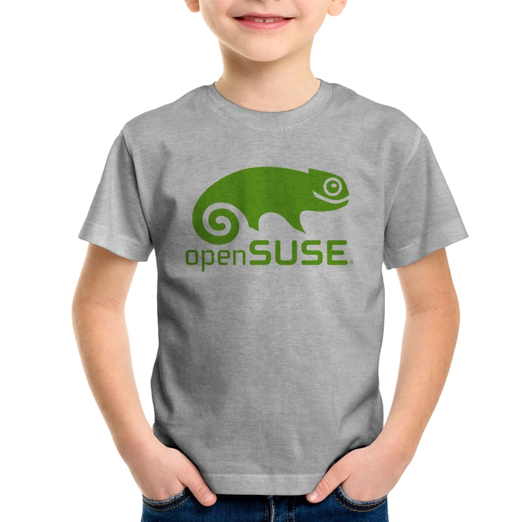 Camiseta Infantil openSUSE Linux Logo - Cinza