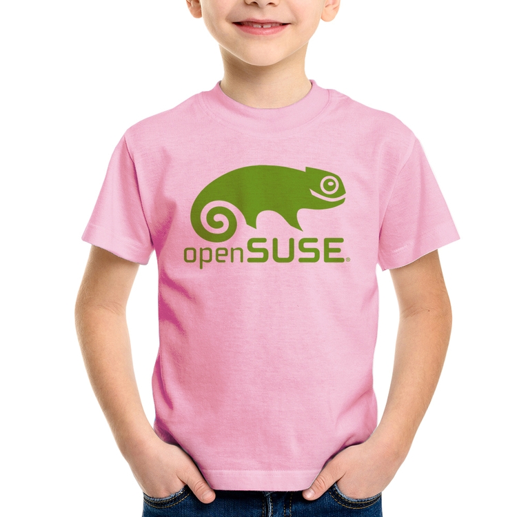 Camiseta Infantil openSUSE Linux Logo - Rosa Bebê