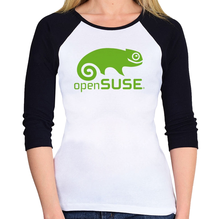Baby Look Raglan openSUSE Linux Logo Manga 3/4