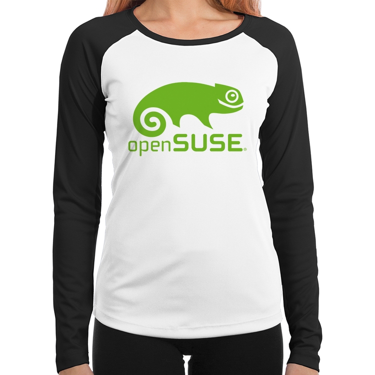 Baby Look Raglan openSUSE Linux Logo Manga Longa