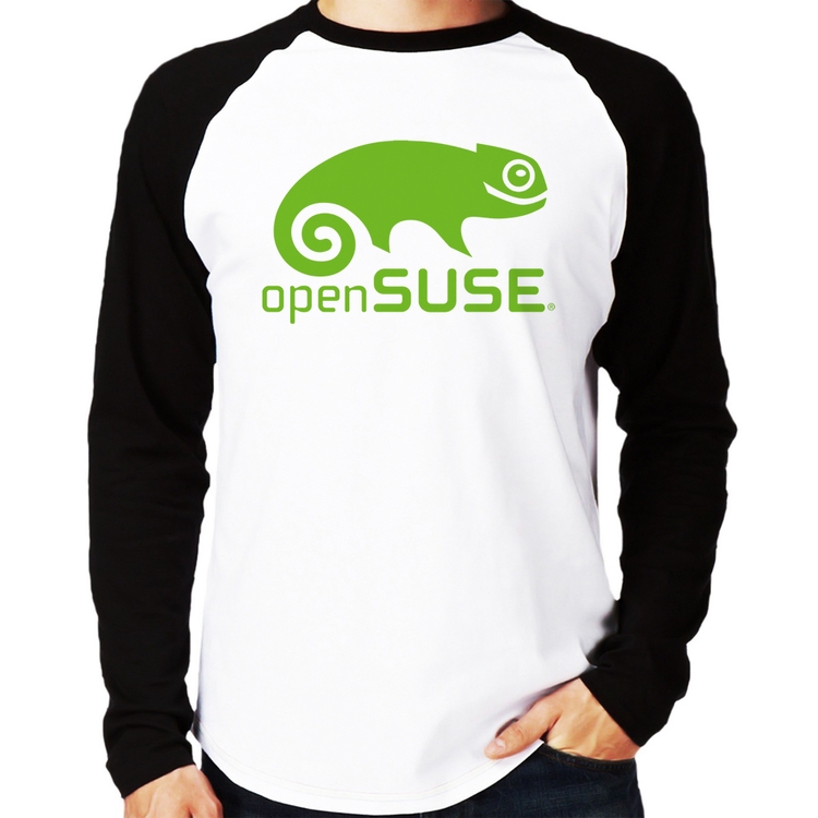 Camiseta Raglan openSUSE Linux Logo Manga Longa