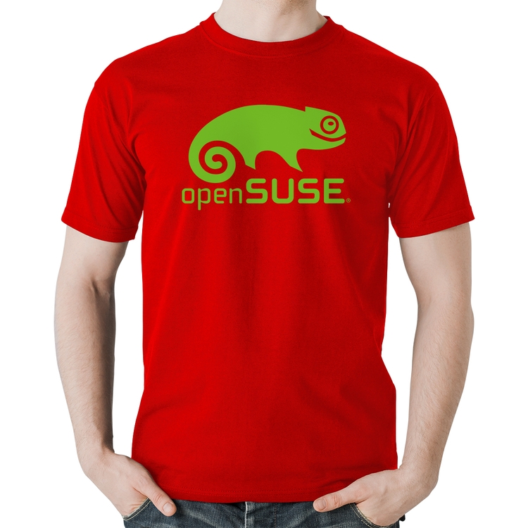 Camiseta Algodão openSUSE Linux Logo - Vermelha