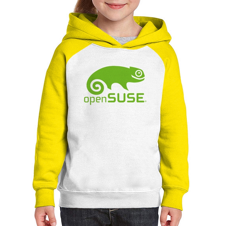 Moletom Infantil openSUSE Linux Logo - Branco/Amarelo