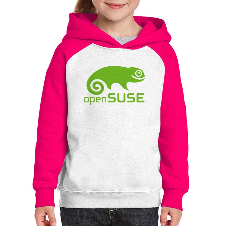 Moletom Infantil openSUSE Linux Logo - Branco/Rosa