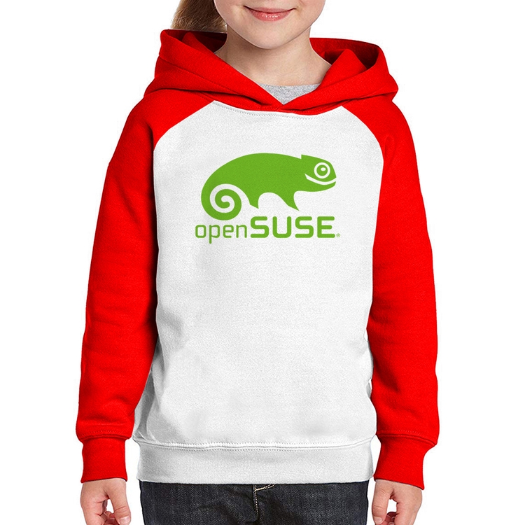 Moletom Infantil openSUSE Linux Logo - Branco/Vermelho