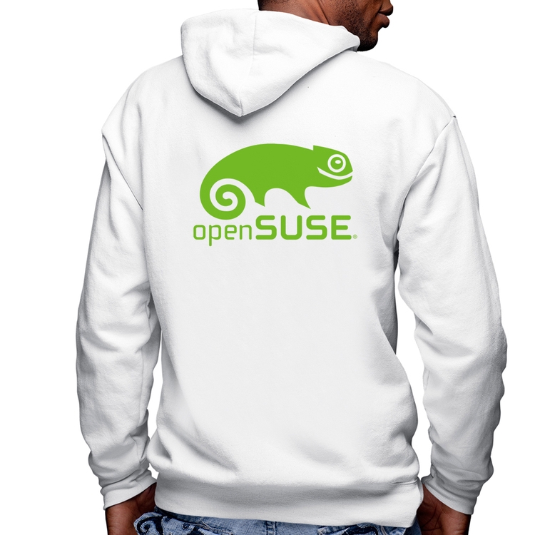 Blusa Moletom openSUSE Linux Logo Masculina com Capuz e Zíper - Branca