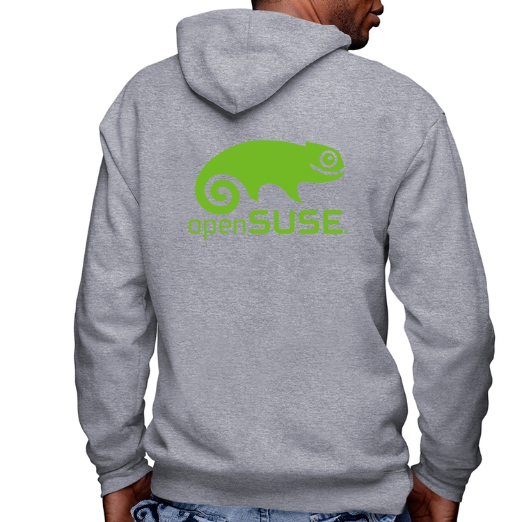 Blusa Moletom openSUSE Linux Logo Masculina com Capuz e Zíper - Mescla