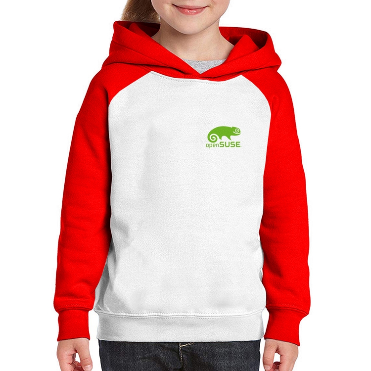 Moletom Infantil openSUSE Linux - Branco/Vermelho