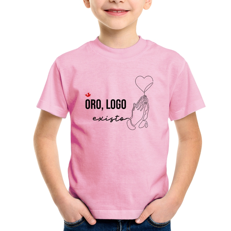 Camiseta Infantil Oro, logo existo - Rosa Bebê