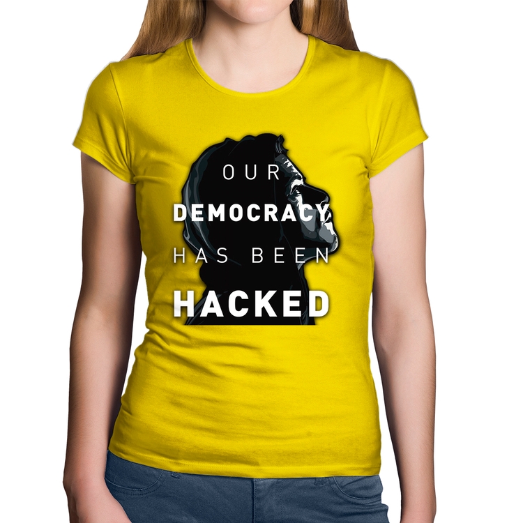 Baby Look Algodão Our Democracy Has Been Hacked - Amarela