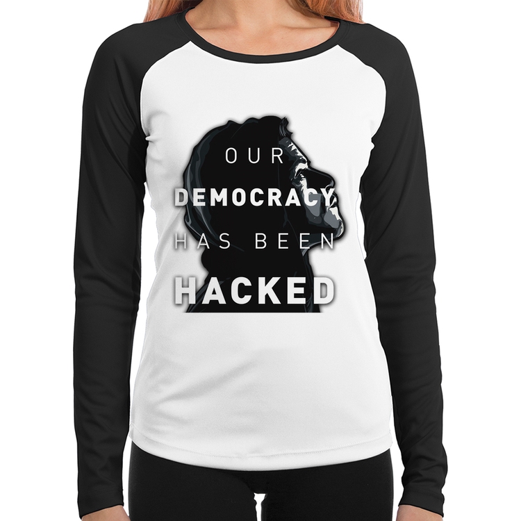 Baby Look Raglan Our Democracy Has Been Hacked Manga Longa