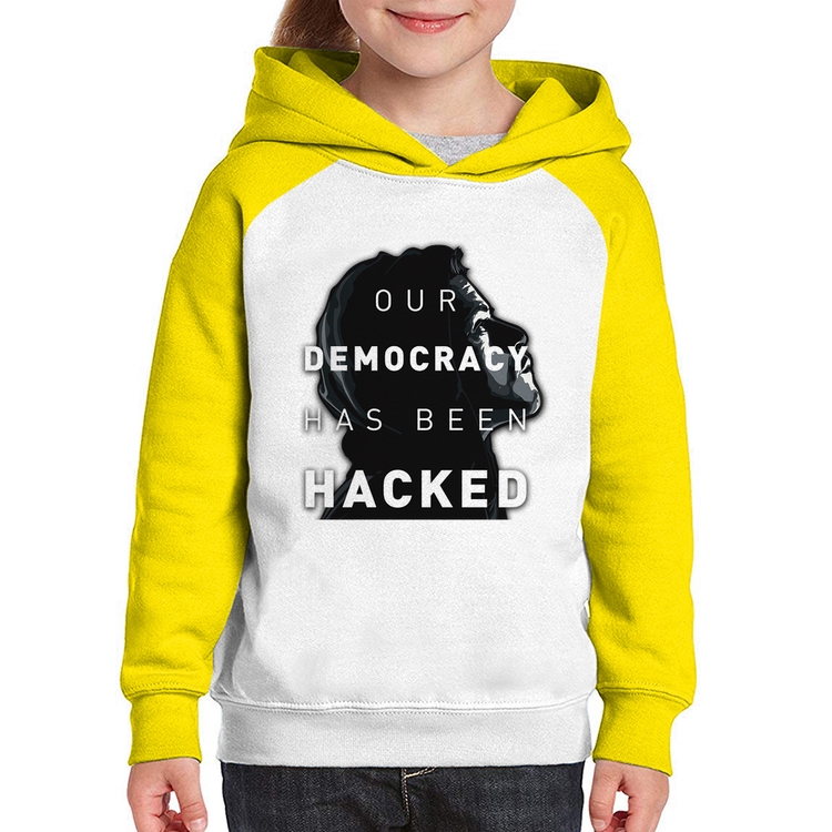 Moletom Infantil Our Democracy Has Been Hacked - Branco/Amarelo