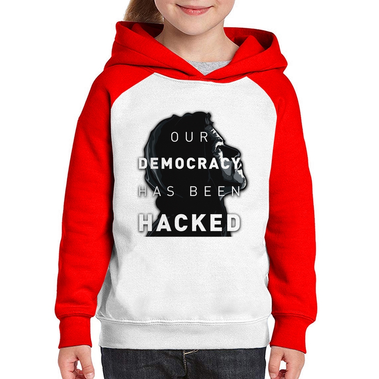 Moletom Infantil Our Democracy Has Been Hacked - Branco/Vermelho