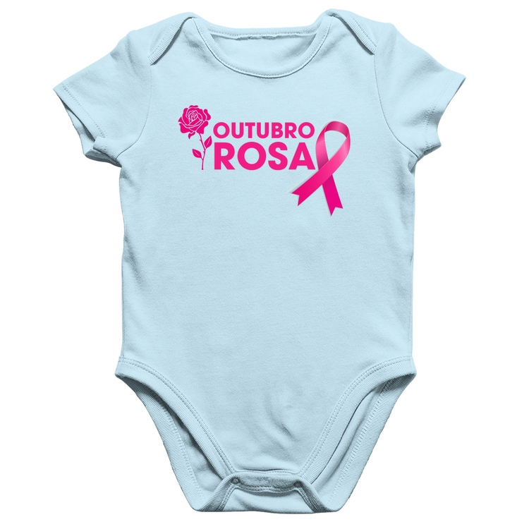 Body Bebê Algodão Outubro Rosa - Azul Bebê