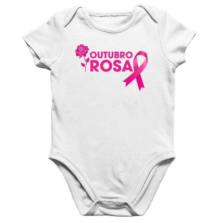 Body Bebê Algodão Outubro Rosa - Branco