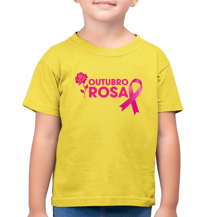 Camiseta Algodão Infantil Outubro Rosa - Amarelo Canário