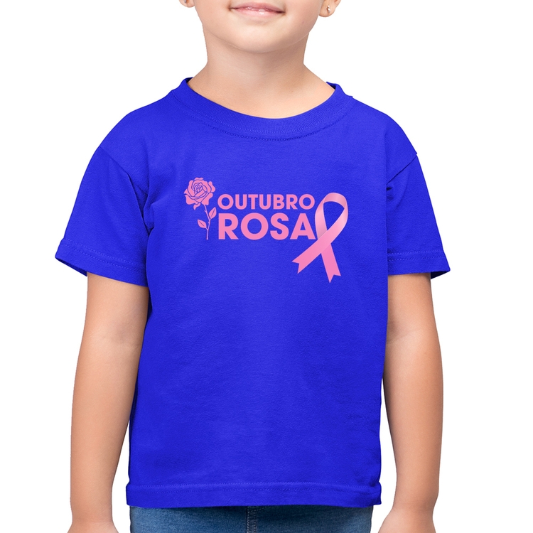 Camiseta Algodão Infantil Outubro Rosa - Azul Royal