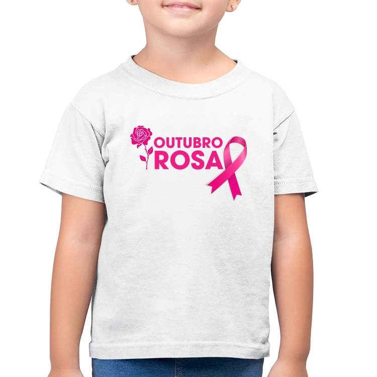Camiseta Algodão Infantil Outubro Rosa - Branca