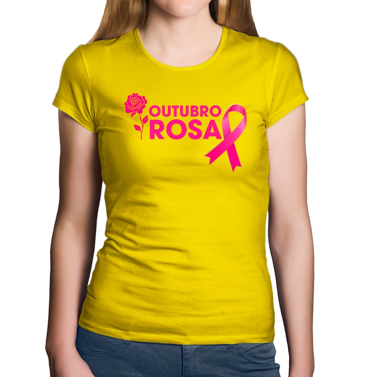 Baby Look Algodão Outubro Rosa - Amarela